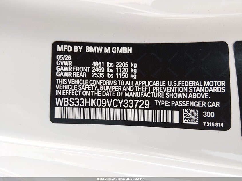 2026 BMW VIN WBS33HK09VCY33729 IAAI salvage auction — RIGHT FRONT, Wait Title, sold $60,125 on 2026-09-09 (photo 9)
