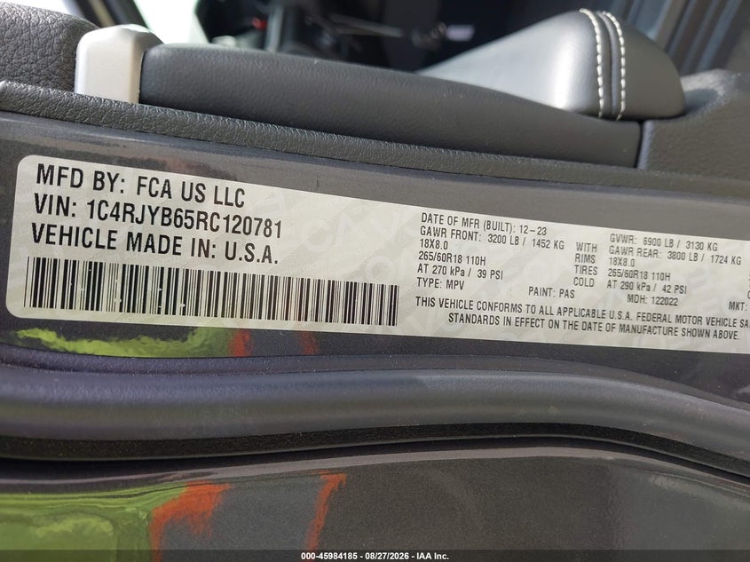 2024 Jeep Grand cherokee VIN 1C4RJYB65RC120781 IAAI salvage auction — ENGINE DAMAGE, Salvage Title, sold $16,800 on 2026-08-30 (photo 9)