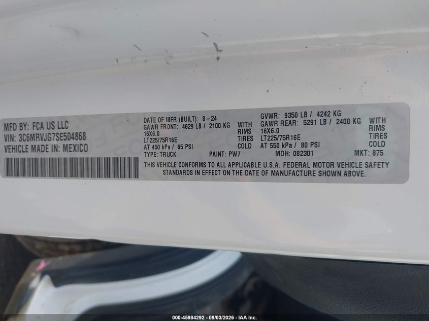 2025 Ram Promaster city VIN 3C6MRVJG7SE504868 IAAI salvage auction — LEFT & RIGHT, Enterprise Vehicles Clear Only (Virginia), sold $22,000 on 2026-09-08 (photo 9)