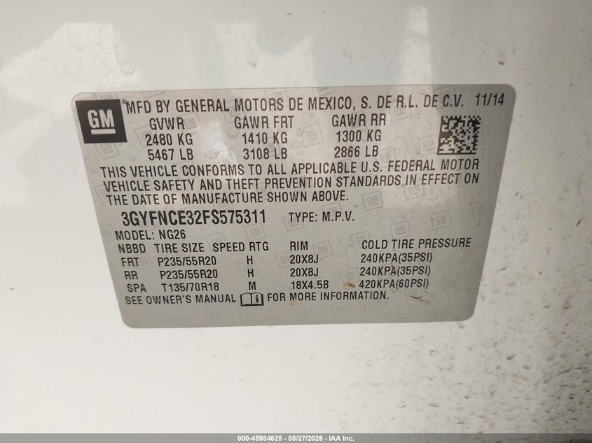 2015 Cadillac Srx VIN 3GYFNCE32FS575311 IAAI salvage auction — NORMAL WEAR, Original (Texas), sold $0 on 2026-09-27 (photo 9)