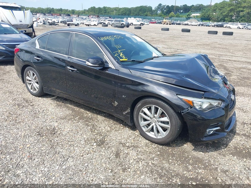 2015 Infiniti Q50 VIN JN1BV7AP2FM340902 IAAI salvage auction — FRONT & REAR, Mv-907A (New York), sold $1,700 on 2026-09-13 (photo 1)