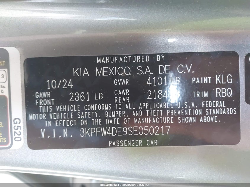 2025 Kia K4 VIN 3KPFW4DE9SE050217 IAAI salvage auction — REAR END, Salvage Title, sold $8,600 on 2026-09-10 (photo 9)