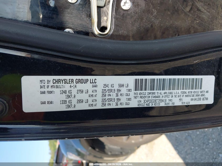 2014 Dodge Journey VIN 3C4PDDEG9ET259418 IAAI salvage auction — LEFT REAR, Salvage (Pennsylvania), sold $1,000 on 2026-09-15 (photo 9)