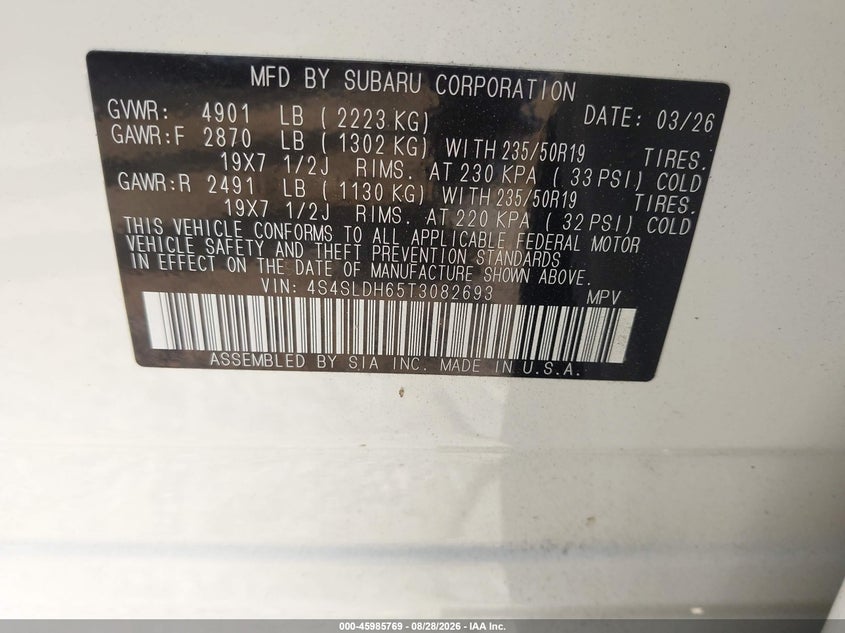 2026 Subaru Forester VIN 4S4SLDH65T3082693 IAAI salvage auction — REAR END, Salvage (North Carolina), sold $19,600 on 2026-09-14 (photo 9)