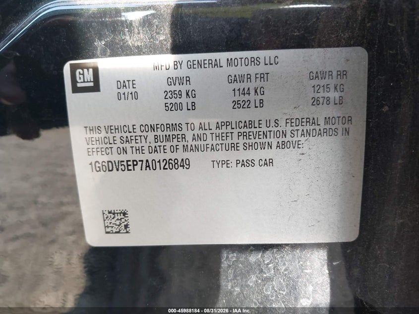 2010 Cadillac Cts VIN 1G6DV5EP7A0126849 IAAI salvage auction — FRONT END, Salvage - Greater Than 75% (Maryland), sold $13,100 on 2026-09-09 (photo 9)