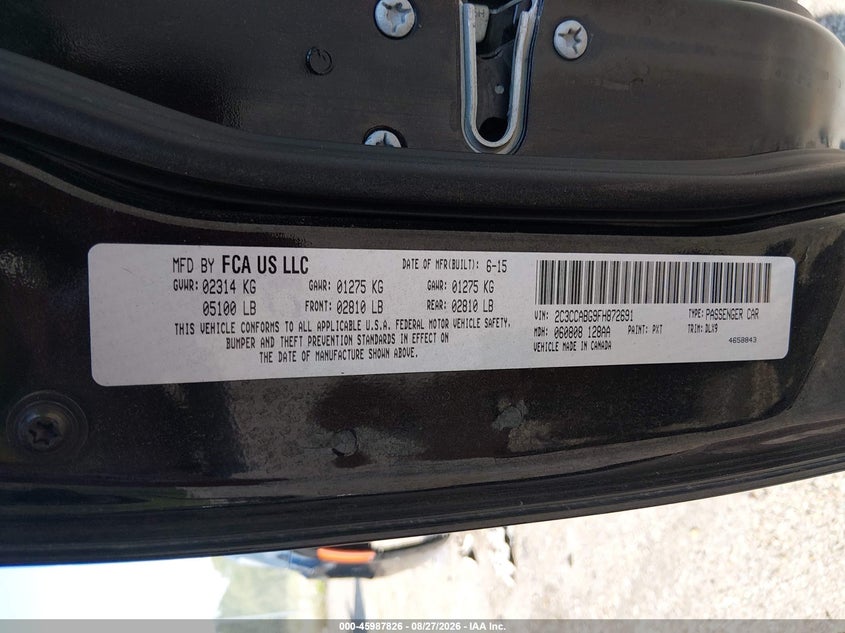 2015 Chrysler 300 VIN 2C3CCABG9FH872691 IAAI salvage auction — FRONT & REAR, Salvage (Mississippi), sold $875 on 2026-09-27 (photo 9)