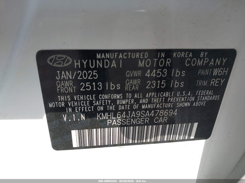 2025 Hyundai Sonata VIN KMHL64JA9SA478694 IAAI salvage auction — RIGHT FRONT, Enterprise Vehicles Clear Only (Minnesota), sold $13,600 on 2026-09-02 (photo 9)