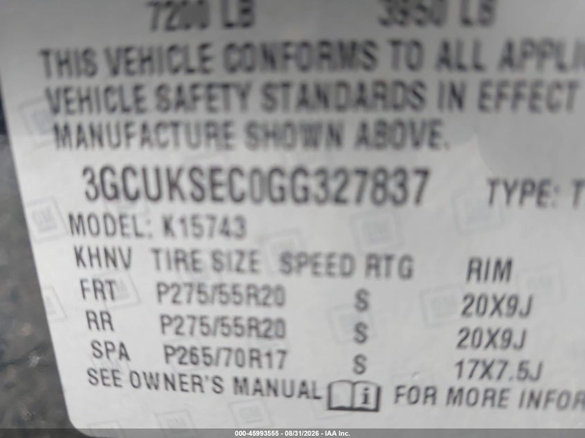 2016 Chevrolet Silverado VIN 3GCUKSEC0GG327837 IAAI salvage auction — RIGHT FRONT, Rebuildable (Florida), sold $5,500 on 2026-10-05 (photo 9)