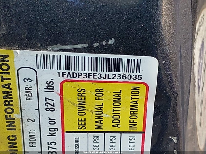 2018 Ford Focus VIN 1FADP3FE3JL236035 IAAI salvage auction — RIGHT SIDE, Salvage (Texas), sold $675 on 2026-10-05 (photo 9)