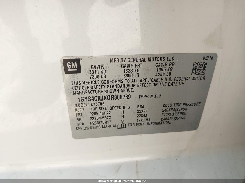 2016 Cadillac Escalade VIN 1GYS4CKJXGR306739 IAAI salvage auction — LEFT & RIGHT, Salvage (Louisiana), sold $5,100 on 2026-09-06 (photo 9)