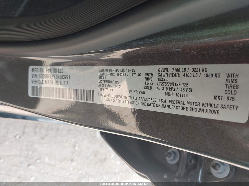 2026 Ram 1500 VIN 1C6SRFLP6TN263991 IAAI salvage auction — REAR END, Enterprise Vehicles Clear Only (Georgia), sold $7,900 on 2026-09-02 (photo 9)