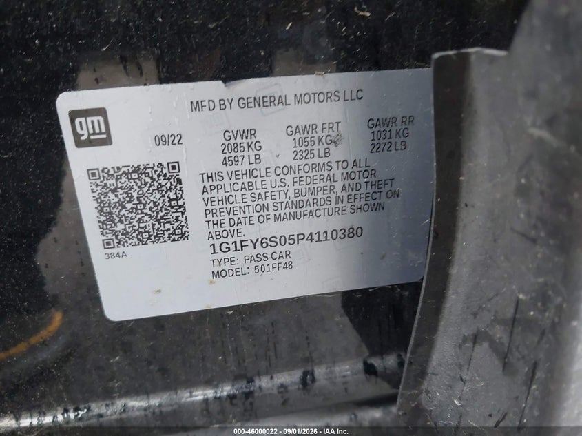 2023 Chevrolet Bolt euv VIN 1G1FY6S05P4110380 IAAI salvage auction — REAR END, Wait Title, sold $7,900 on 2026-10-02 (photo 9)