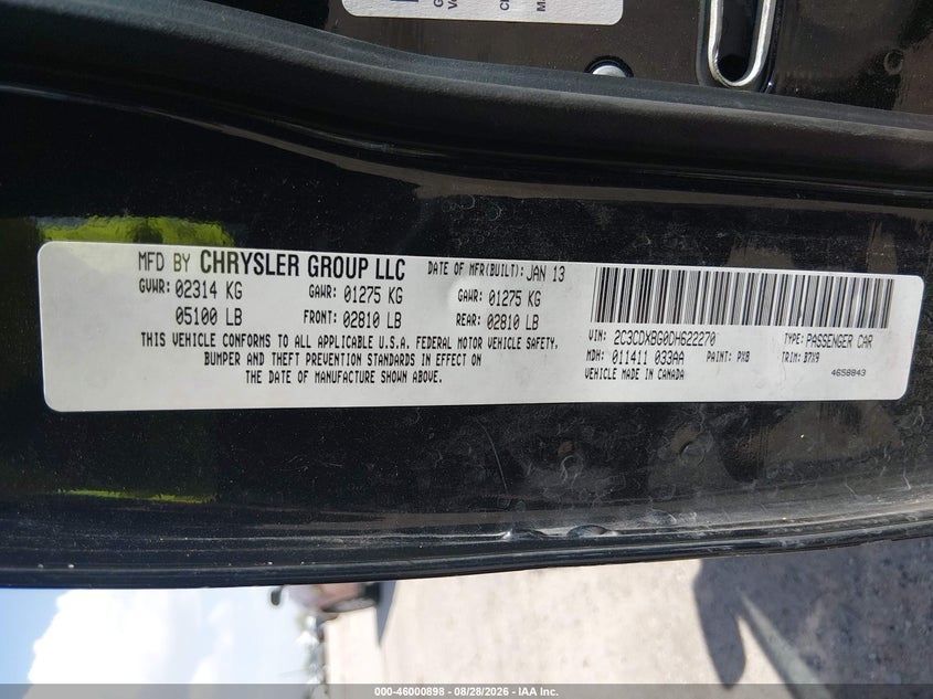 2013 Dodge Charger VIN 2C3CDXBG0DH622270 IAAI salvage auction — FRONT END, Wait Title, sold $1,200 on 2026-09-29 (photo 9)