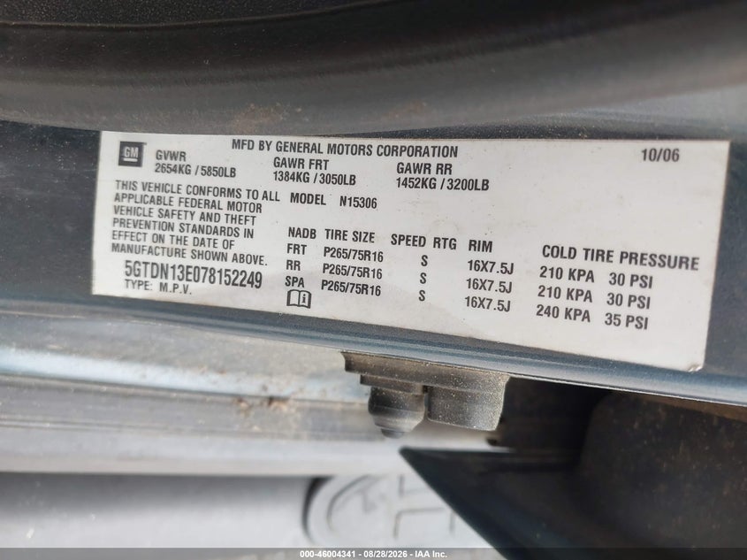 2007 Hummer H3 VIN 5GTDN13E078152249 IAAI salvage auction — RIGHT SIDE, Repossession Paperwork (South Carolina), sold $325 on 2026-09-09 (photo 9)