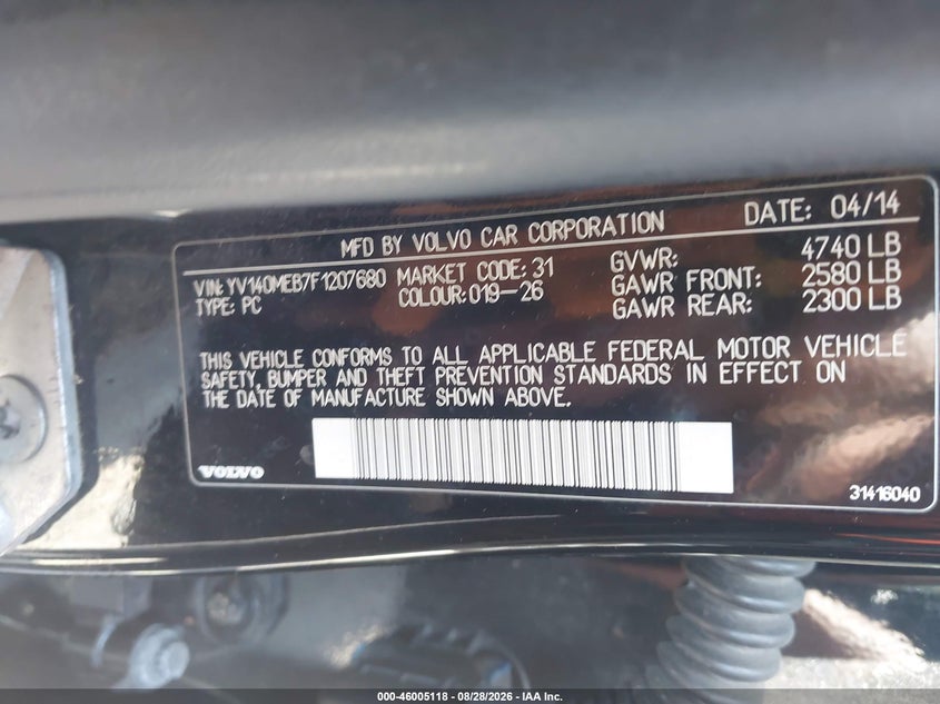 2015 Volvo V60 VIN YV140MEB7F1207680 IAAI salvage auction — NORMAL WEAR, Clear (Missouri), sold $1,800 on 2026-09-19 (photo 9)