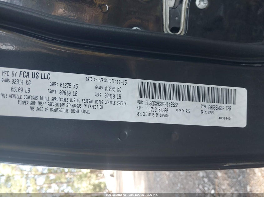 2016 Dodge Charger VIN 2C3CDXHG8GH149522 IAAI salvage auction — NORMAL WEAR, Clear (Virginia), sold $1,600 on 2026-09-29 (photo 9)