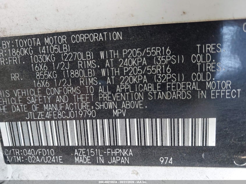 2012 Scion Xb VIN JTLZE4FE8CJ019790 IAAI salvage auction — NORMAL WEAR, Salvage (Texas), sold $300 on 2026-09-11 (photo 9)
