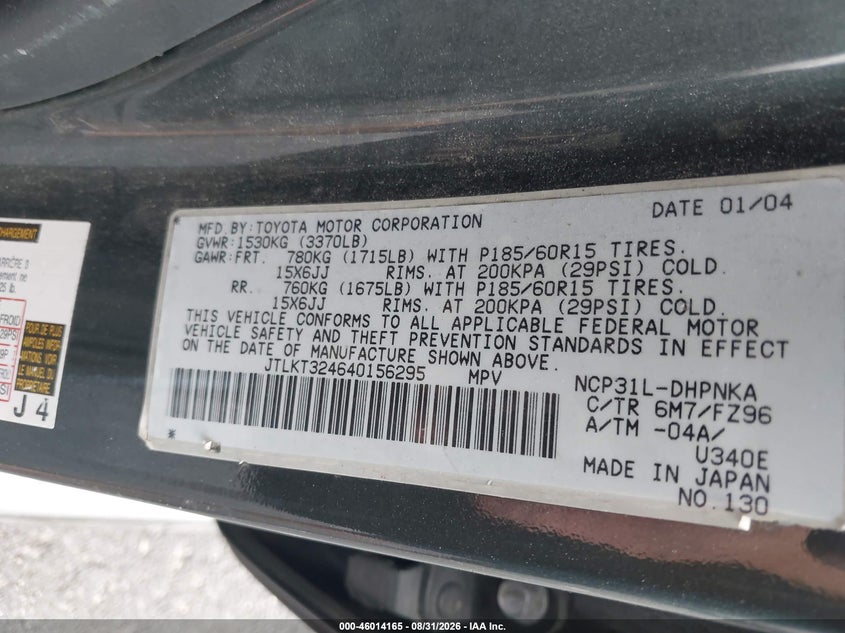 2004 Scion Xb VIN JTLKT324640156295 IAAI salvage auction — NORMAL WEAR, Regular (Nevada), sold $450 on 2026-09-04 (photo 9)