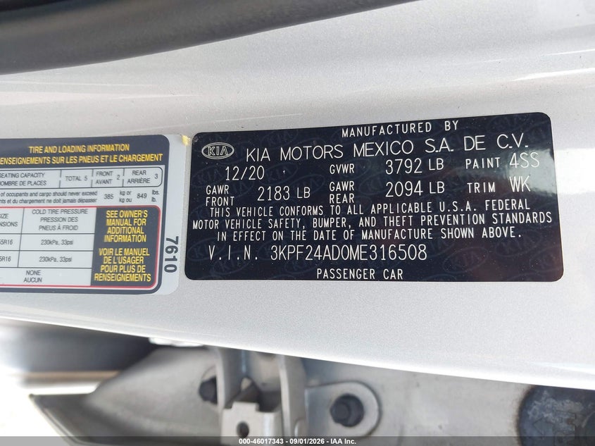 2021 Kia Forte VIN 3KPF24AD0ME316508 IAAI salvage auction — NORMAL WEAR, Clear (Georgia), sold $3,300 on 2026-09-11 (photo 9)