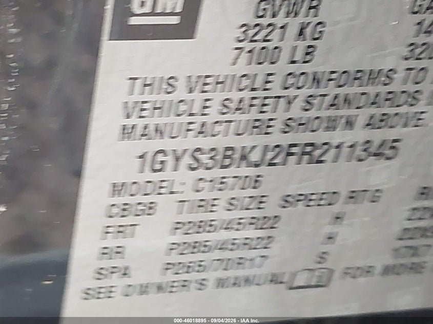 2015 Cadillac Escalade VIN 1GYS3BKJ2FR211345 IAAI salvage auction — RIGHT REAR, Clear (Florida), sold $25 on 2026-09-10 (photo 9)