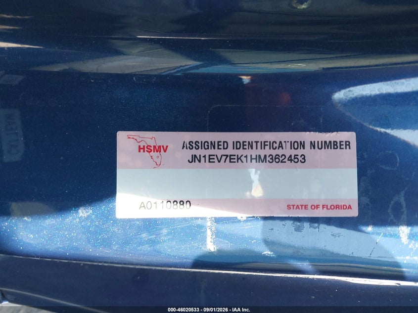 2017 Infiniti Q60 VIN JN1EV7EK1HM362453 IAAI salvage auction — FRONT END, Salvage Title, sold $8,000 on 2026-10-06 (photo 9)
