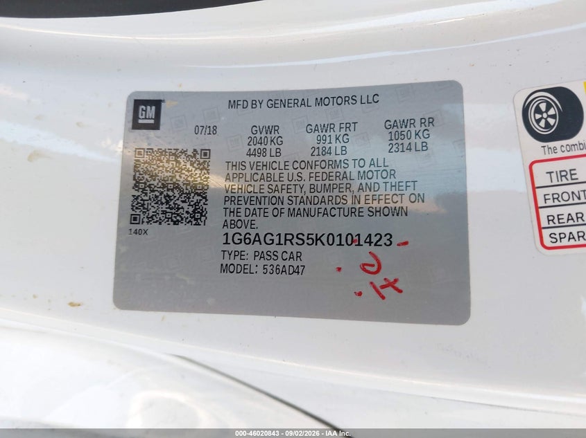 2019 Cadillac Ats VIN 1G6AG1RS5K0101423 IAAI salvage auction — FRONT END, Salvage (Ohio), sold $1,600 on 2026-09-25 (photo 9)