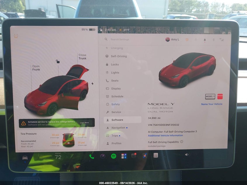 2022 Tesla Model Y VIN 7SAYGDEE8NF310032 IAAI salvage auction — REAR END, Salvage Title, sold $9,600 on 2026-09-26 (photo 7)