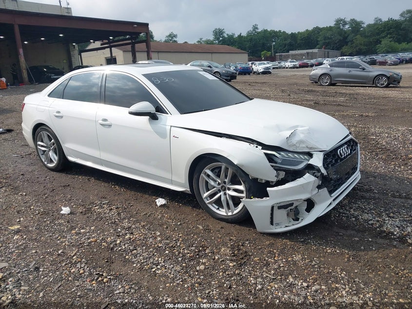 2023 Audi A4 VIN WAUEAAF43PA036186 IAAI salvage auction — FRONT END, Salvage Title, sold $25 on 2026-10-04 (photo 1)