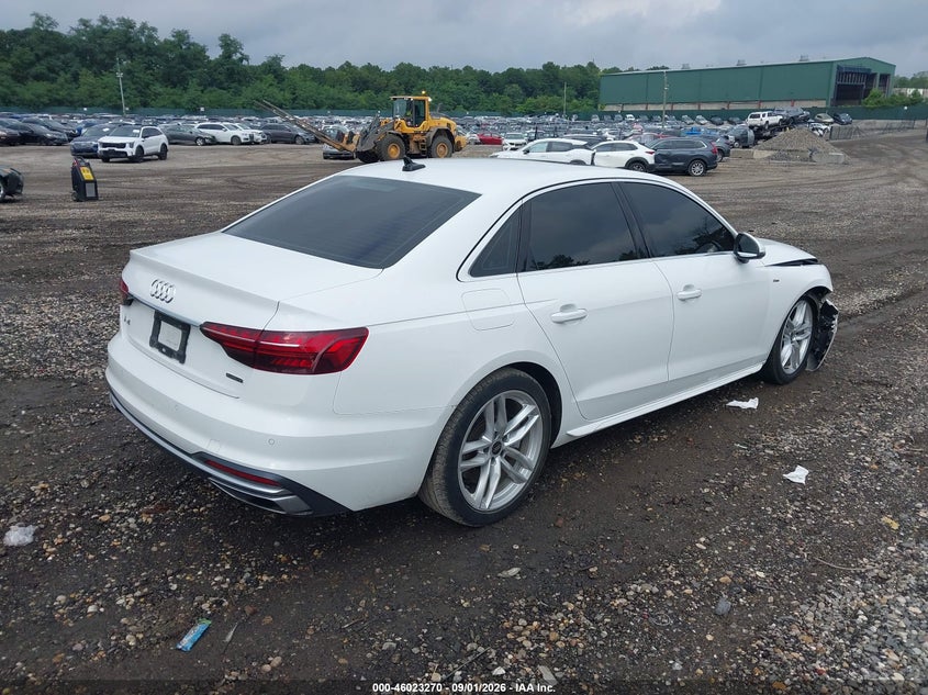 2023 Audi A4 VIN WAUEAAF43PA036186 IAAI salvage auction — FRONT END, Salvage Title, sold $25 on 2026-10-04 (photo 4)