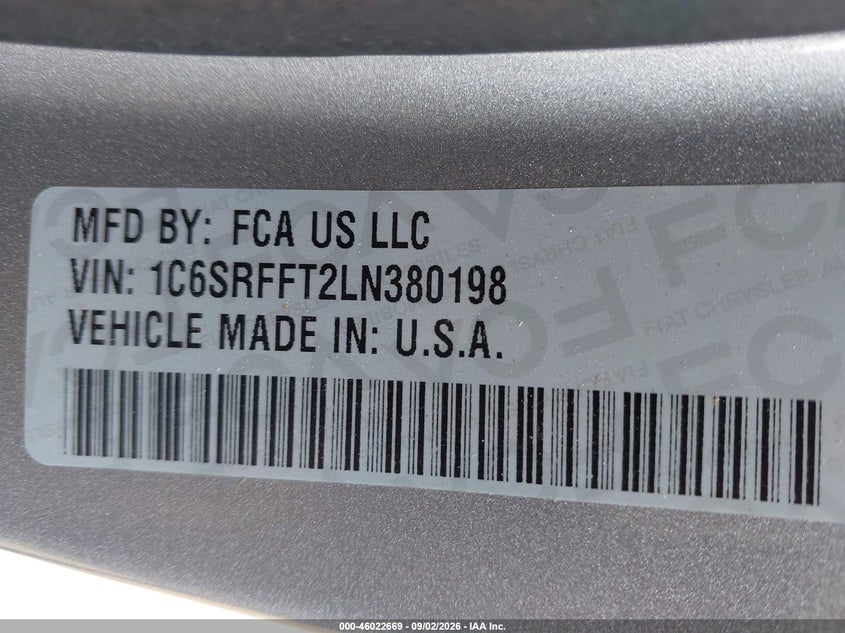 2020 Ram 1500 VIN 1C6SRFFT2LN380198 IAAI salvage auction — FRONT END, Salvage Title, sold $7,900 on 2026-10-05 (photo 9)
