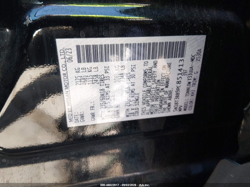 2023 Nissan Rogue VIN 5N1BT3BB9PC851413 IAAI salvage auction — NORMAL WEAR, Clear (Florida), sold $12,500 on 2026-09-11 (photo 9)