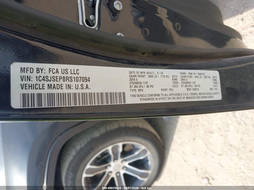 2024 Jeep VIN 1C4SJSEP8RS107094 IAAI salvage auction — FRONT END, Enterprise Vehicles Clear Only (Tennessee), sold $27,500 on 2026-09-18 (photo 9)