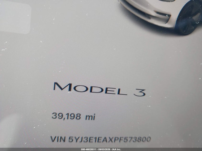 2023 Tesla Model 3 VIN 5YJ3E1EAXPF573800 IAAI salvage auction — FRONT END, Salvage Title, sold $8,700 on 2026-10-02 (photo 7)