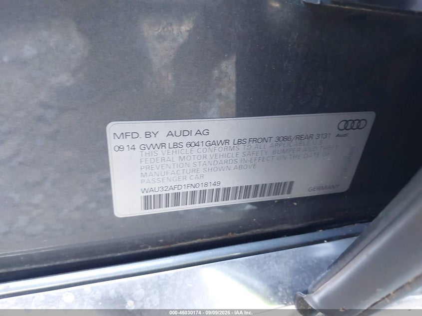 2015 Audi A8 VIN WAU32AFD1FN018149 IAAI salvage auction — FRONT END, Wait Title, sold $2,550 on 2026-10-02 (photo 9)