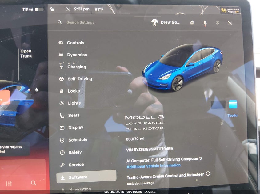 2021 Tesla Model 3 VIN 5YJ3E1EB5MF079459 IAAI salvage auction — NORMAL WEAR, Clear - Dealer Only (California), sold $5,550 on 2026-09-10 (photo 7)