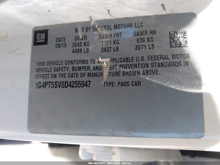 2013 Buick Verano VIN 1G4PT5SV0D4255947 IAAI salvage auction — NORMAL WEAR, Clear - Dealer Only (California), sold $750 on 2026-09-16 (photo 9)