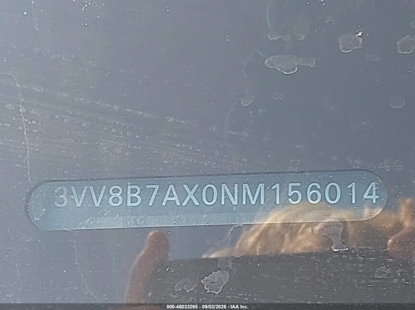 2022 Volkswagen Tiguan VIN 3VV8B7AX0NM156014 IAAI salvage auction — FRONT END, Wait Title, sold $12,600 on 2026-10-07 (photo 9)