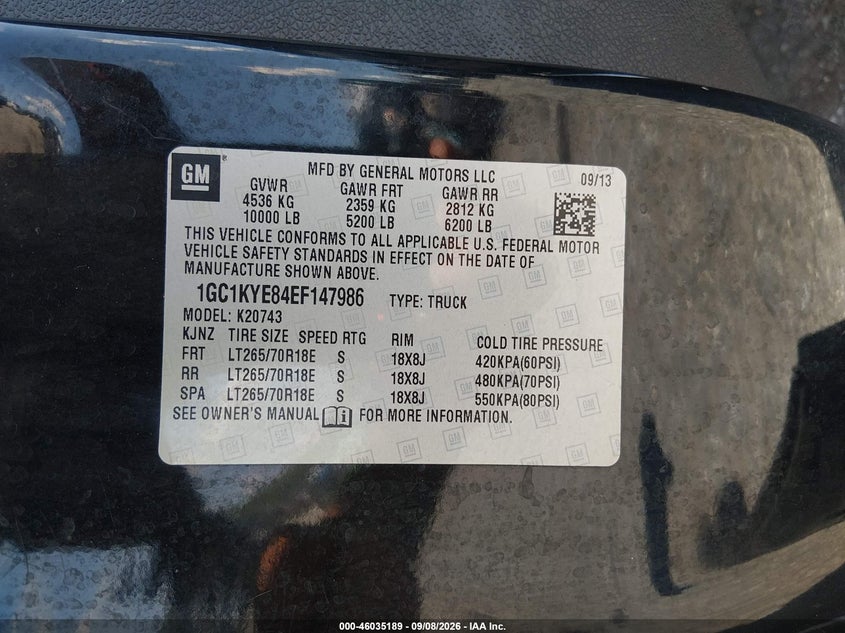 2014 Chevrolet Silverado VIN 1GC1KYE84EF147986 IAAI salvage auction — FRONT END, Salvage (Georgia), sold $3,100 on 2026-10-10 (photo 9)
