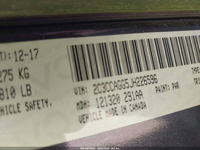 2018 Chrysler 300 VIN 2C3CCAGG5JH226596 IAAI salvage auction — NORMAL WEAR, Clear (Indiana), sold $2,325 on 2026-09-11 (photo 9)