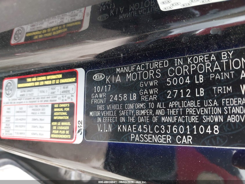 2018 Kia Stinger VIN KNAE45LC3J6011048 IAAI salvage auction — SIDE, Wait Title, sold $0 on 2026-10-17 (photo 9)