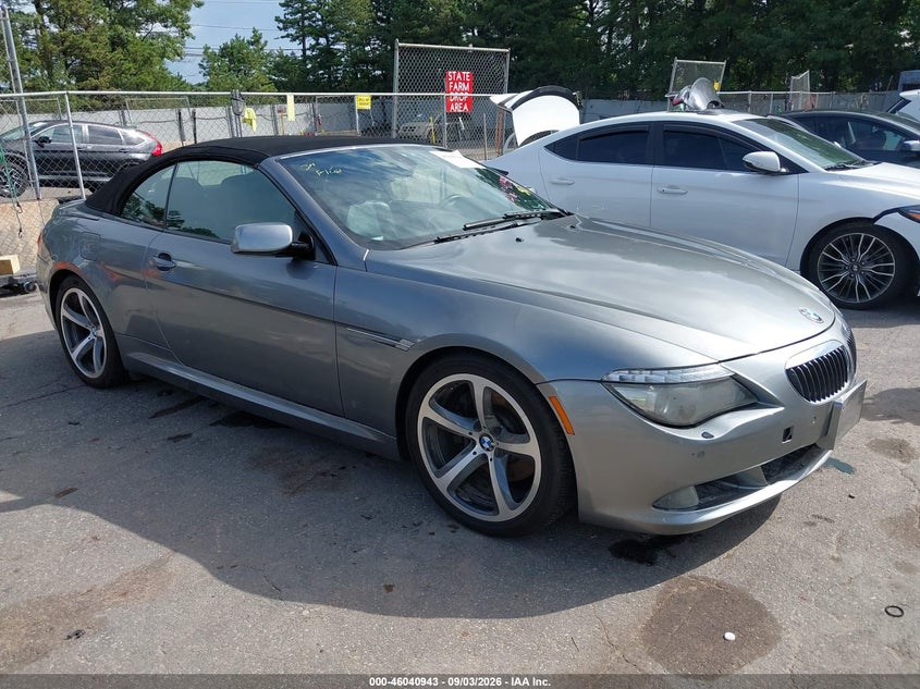 2008 BMW 6 series VIN WBAEB53508CX62420 IAAI salvage auction — WATER/FLOOD, Mv-907A (New York), sold $1,075 on 2026-10-06 (photo 1)