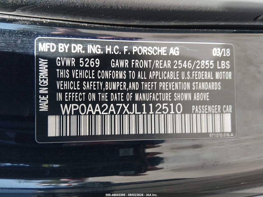 2018 Porsche Panamera VIN WP0AA2A7XJL112510 IAAI salvage auction — NORMAL WEAR, Clear - Dealer Only (California), sold $6,500 on 2026-09-10 (photo 9)