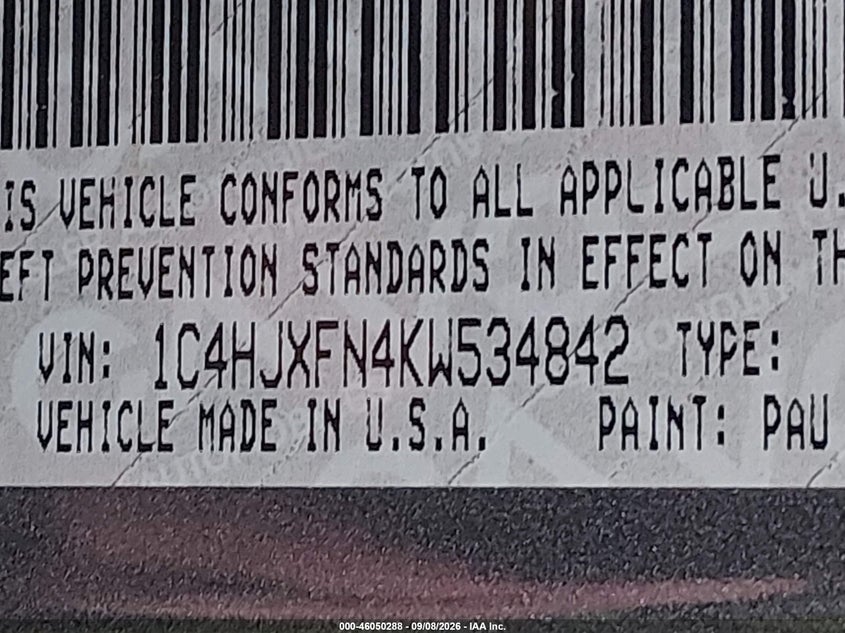 2019 Jeep Wrangler / VIN 1C4HJXFN4KW534842 IAAI salvage auction — FRONT END, Rebuildable (Florida), sold $10,500 on 2026-09-22 (photo 9)