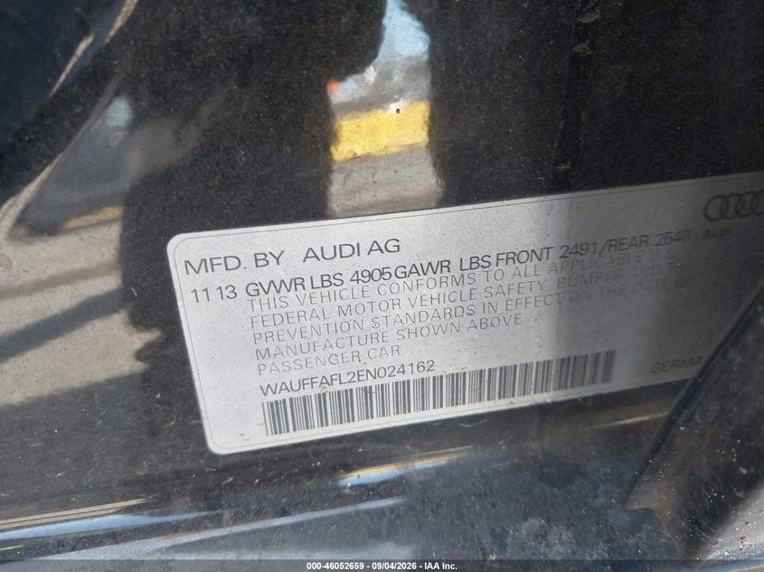 2014 Audi A4 VIN WAUFFAFL2EN024162 IAAI salvage auction — FRONT END, Wait Title, sold $925 on 2026-10-03 (photo 9)