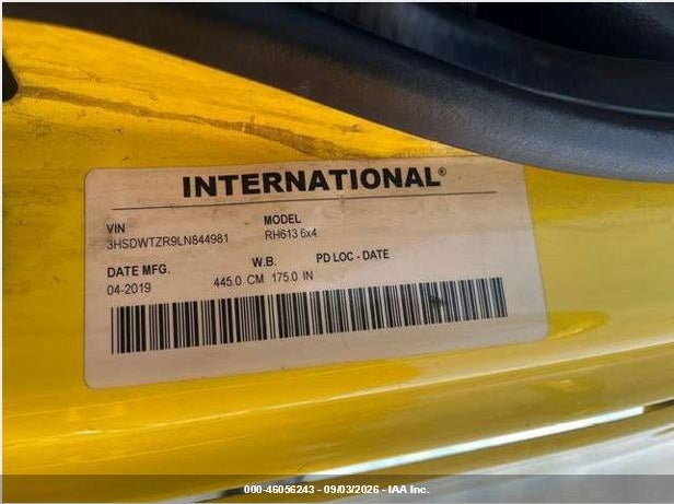 2020 International Rh VIN 3HSDWTZR9LN844981 IAAI salvage auction — REPOSSESSION, Original (West Virginia), sold $0 on 2026-09-12 (photo 9)