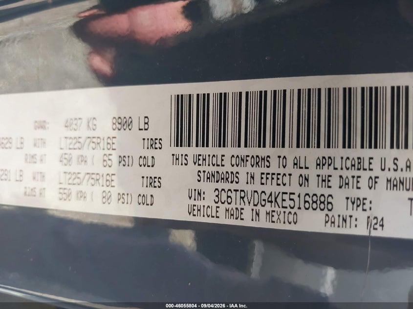 2019 Ram Promaster city VIN 3C6TRVDG4KE516886 IAAI salvage auction — NORMAL WEAR, Wait Title, sold $7,200 on 2026-09-28 (photo 9)