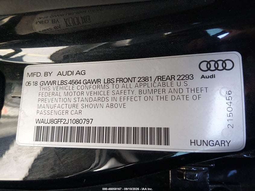 2018 Audi A3 VIN WAUJ8GFF2J1080797 IAAI salvage auction — REAR END, Wait Title, sold $5,000 on 2026-10-05 (photo 9)