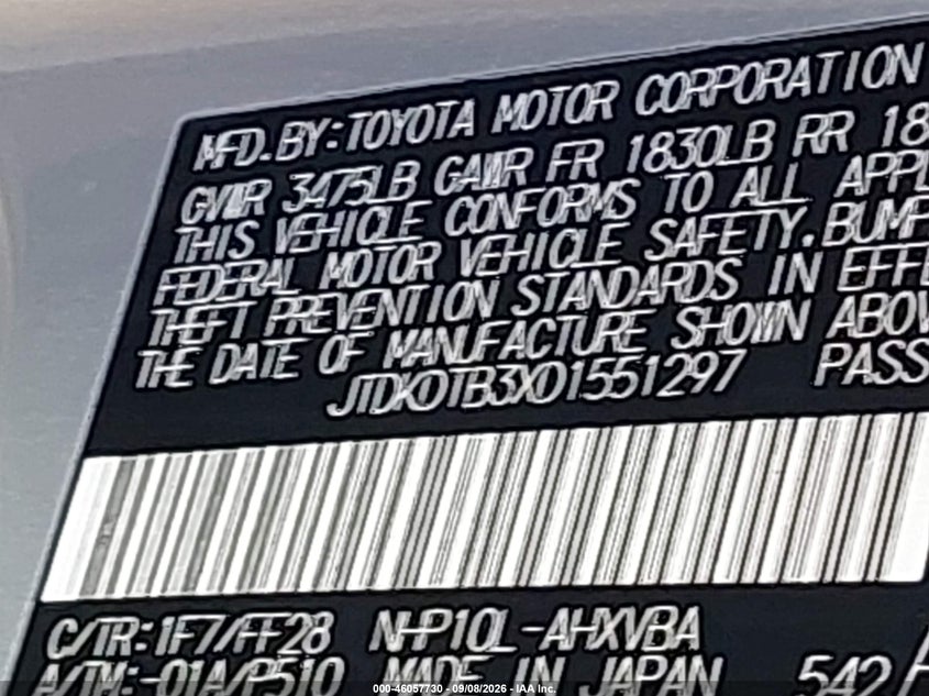 2013 Toyota Prius c VIN JTDKDTB3XD1551297 IAAI salvage auction — NORMAL WEAR, Clear (New York), sold $425 on 2026-09-26 (photo 9)