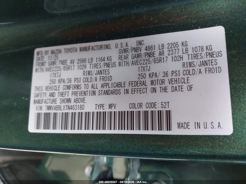 2026 Mazda Cx-50 VIN 7MMVABBLXTN463180 IAAI salvage auction — FRONT END, Enterprise Vehicles Clear Only (Texas), sold $13,500 on 2026-09-22 (photo 9)