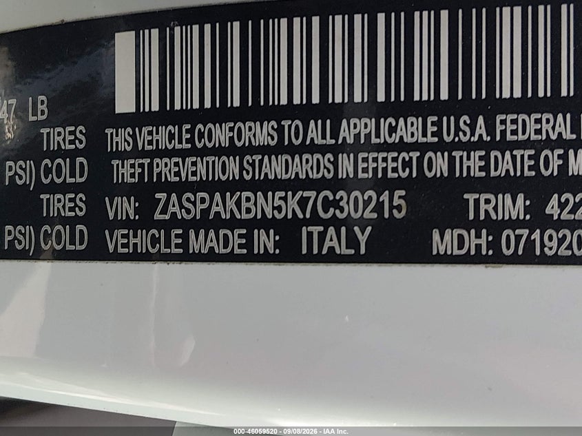 2019 Alfa romeo Stelvio VIN ZASPAKBN5K7C30215 IAAI salvage auction — NORMAL WEAR, Regular (Nevada), sold $4,250 on 2026-10-16 (photo 9)